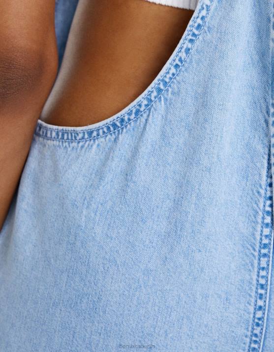 hellblau Bershka Frauen Denim-Jumpsuit mit Trägern H00J84