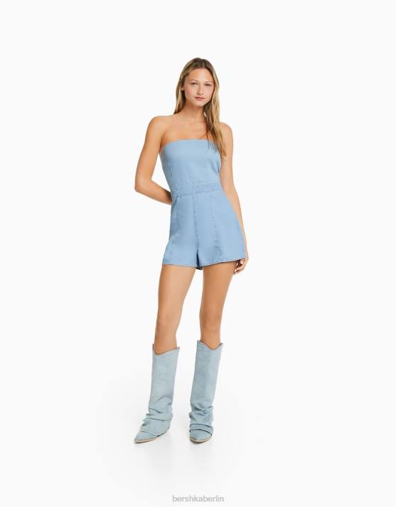 hellblau Bershka Frauen Denim-Strampler H00J123