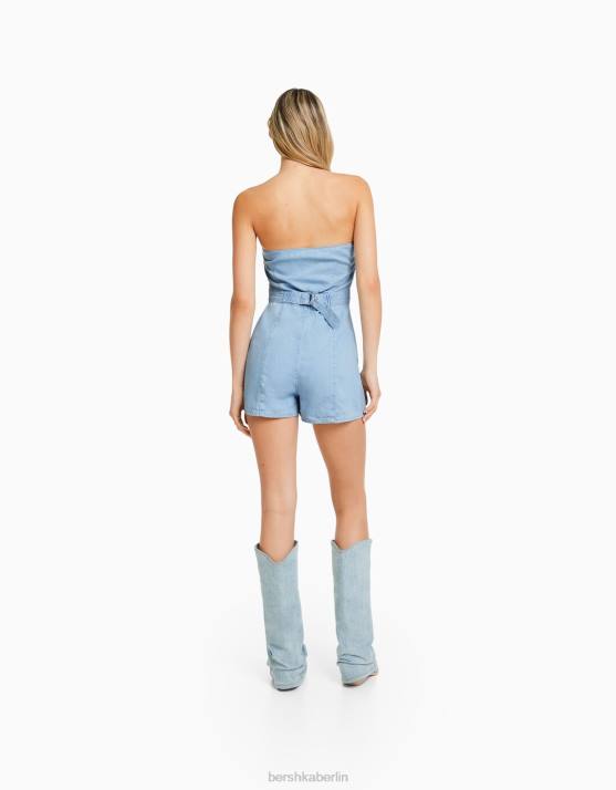 hellblau Bershka Frauen Denim-Strampler H00J123