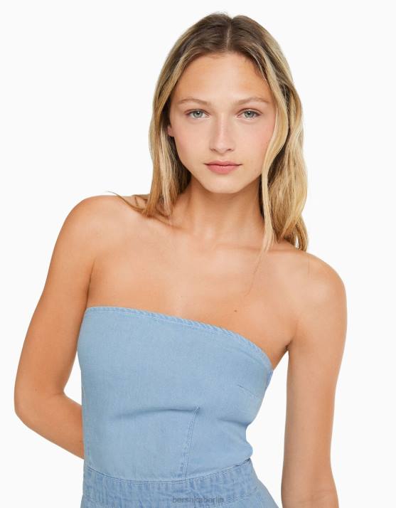 hellblau Bershka Frauen Denim-Strampler H00J123