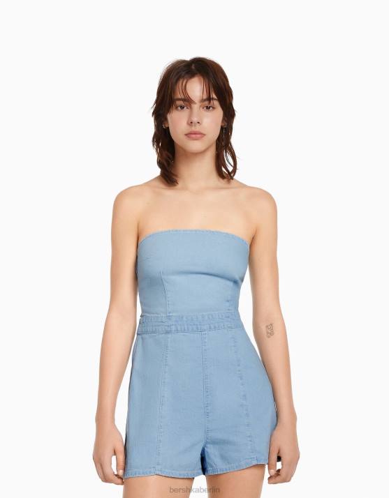 hellblau Bershka Frauen Denim-Strampler H00J4077