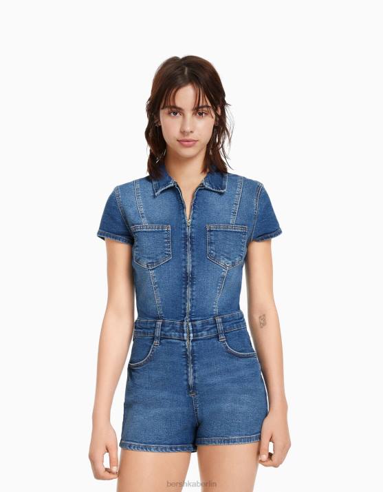 hellblau Bershka Frauen Denim-Strampler mit Reißverschluss H00J4080