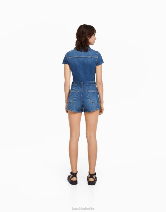 hellblau Bershka Frauen Denim-Strampler mit Reißverschluss H00J4080
