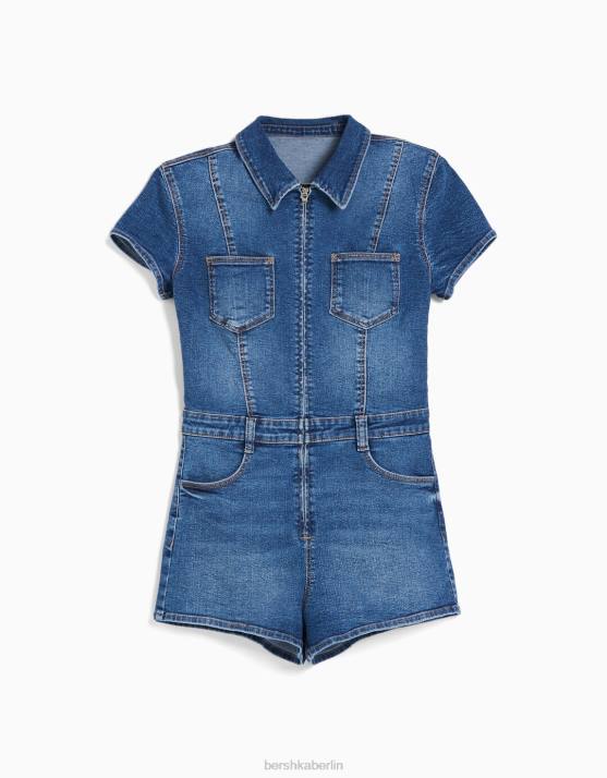 hellblau Bershka Frauen Denim-Strampler mit Reißverschluss H00J4080