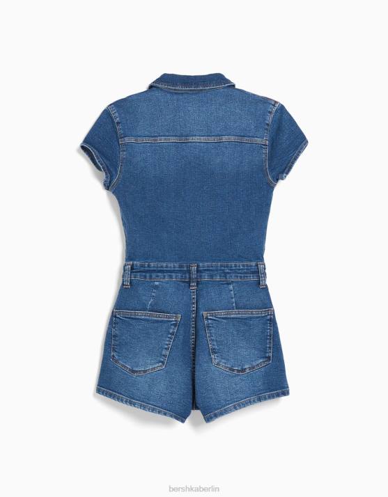 hellblau Bershka Frauen Denim-Strampler mit Reißverschluss H00J4080