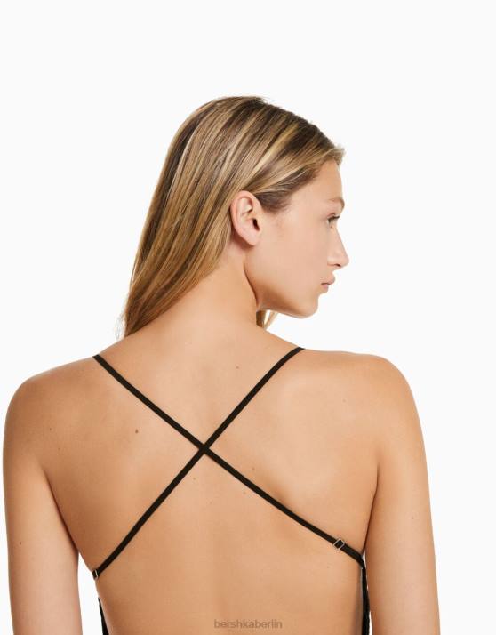 hellblau Bershka Frauen Elastischer Denim-Jumpsuit mit Rückenausschnitt H00J62