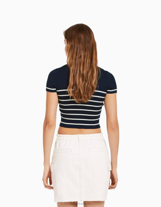 Blau Bershka Frauen Kurzärmliges Oberteil mit Polokragen H00J1061