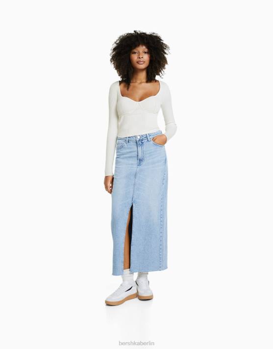 Creme Bershka Frauen Oberteil im Rippstrick-Korsett-Stil H00J1020