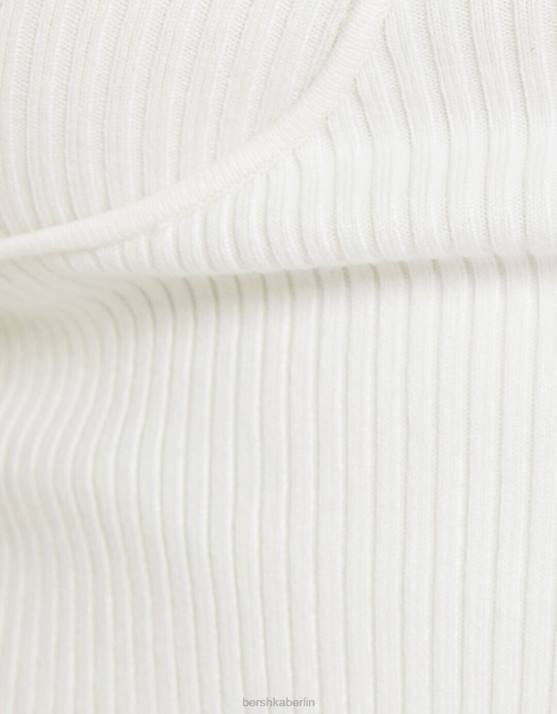 Creme Bershka Frauen Oberteil im Rippstrick-Korsett-Stil H00J1020