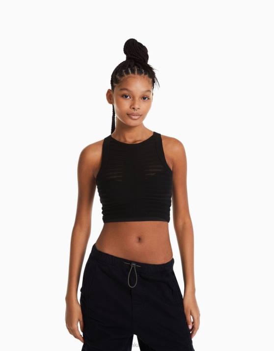 Schwarz Bershka Frauen Transparentes Strickoberteil H00J964