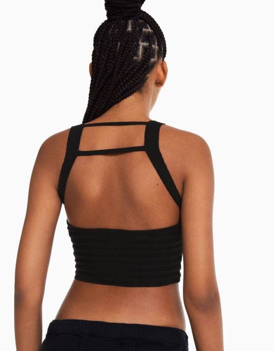 Schwarz Bershka Frauen Transparentes Strickoberteil H00J964