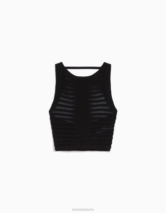 Schwarz Bershka Frauen Transparentes Strickoberteil H00J964