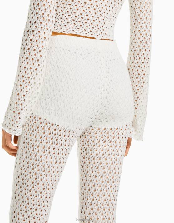 Weiss Bershka Frauen ausgestellte Häkelhose H00J973