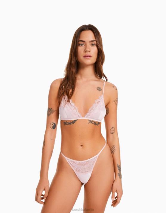 Rosa Bershka Frauen Dreieckiger BH aus Spitze H00J1756