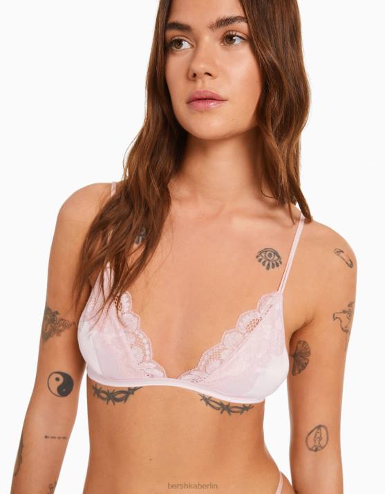 Rosa Bershka Frauen Dreieckiger BH aus Spitze H00J1756