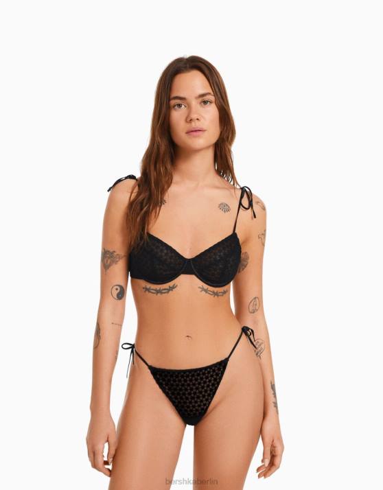 Schwarz Bershka Frauen BH mit Schleifen und Bügel H00J1748