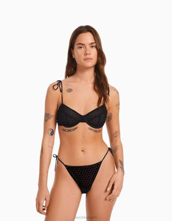 Schwarz Bershka Frauen Brasilianischer Slip mit Schleifen H00J1751