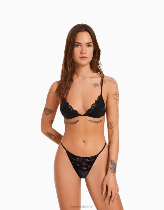 Schwarz Bershka Frauen Dreieckiger BH aus Spitze H00J1744