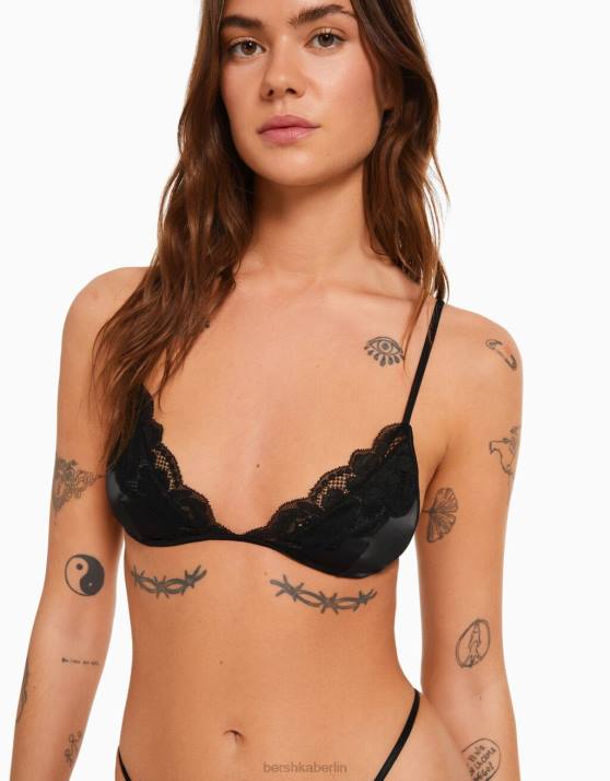 Schwarz Bershka Frauen Dreieckiger BH aus Spitze H00J1744
