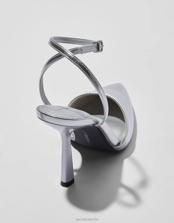 Silber Bershka Frauen Slingback-Schuhe aus Metall mit hohem Absatz H00J2266