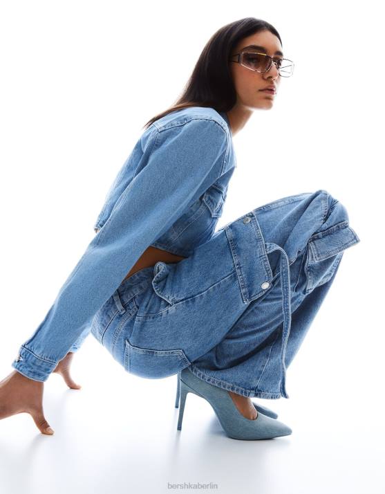 blau verwaschen Bershka Frauen Denim-High-Heel-Schuhe H00J1959
