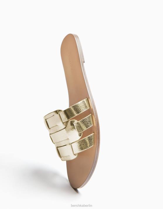 Gold Bershka Frauen flache Sandalen mit Riemen H00J2232