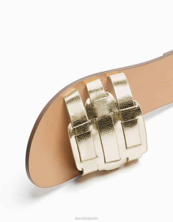 Gold Bershka Frauen flache Sandalen mit Riemen H00J2232