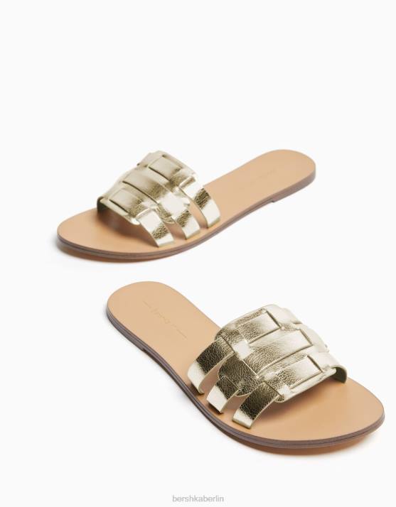Gold Bershka Frauen flache Sandalen mit Riemen H00J2232