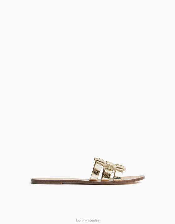 Gold Bershka Frauen flache Sandalen mit Riemen H00J2235