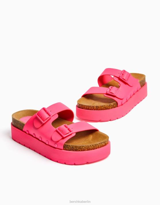 Nicht waschen Bershka Frauen flache Plateausandalen mit Schnallen H00J2220