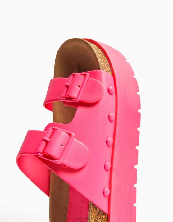 Nicht waschen Bershka Frauen flache Plateausandalen mit Schnallen H00J2220