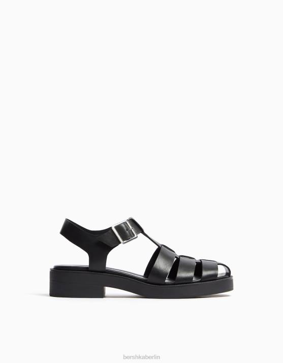 Schwarz Bershka Frauen flache Käfigsandalen H00J1895