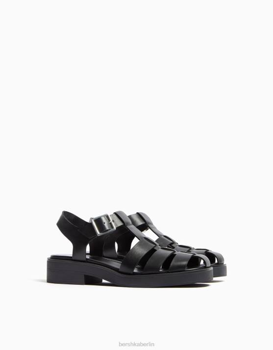 Schwarz Bershka Frauen flache Käfigsandalen H00J2217