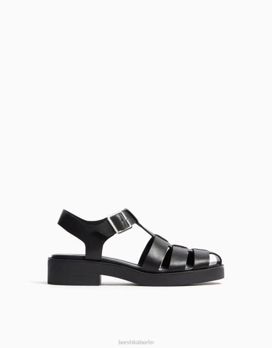 Schwarz Bershka Frauen flache Käfigsandalen H00J2217