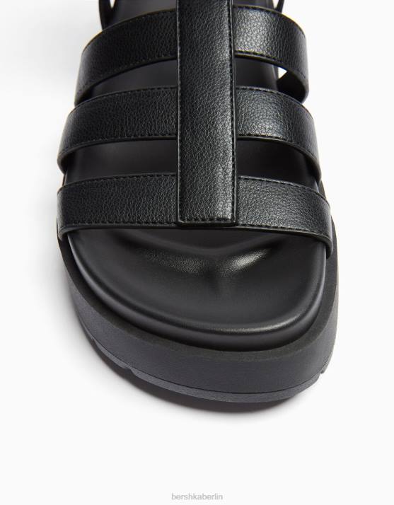 Schwarz Bershka Frauen flache Käfigsandalen H00J2218