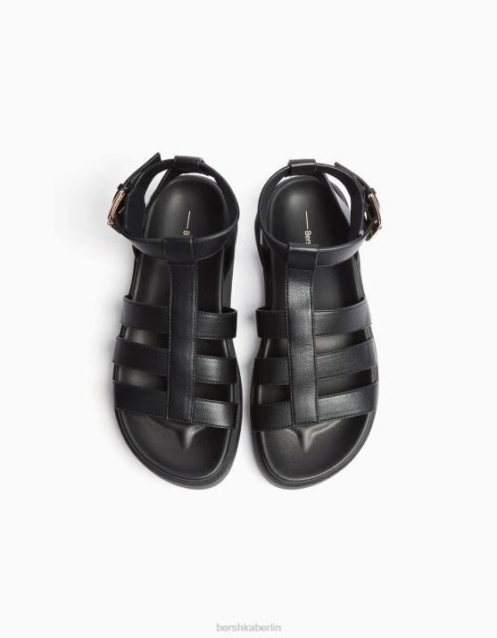 Schwarz Bershka Frauen flache Käfigsandalen H00J2218