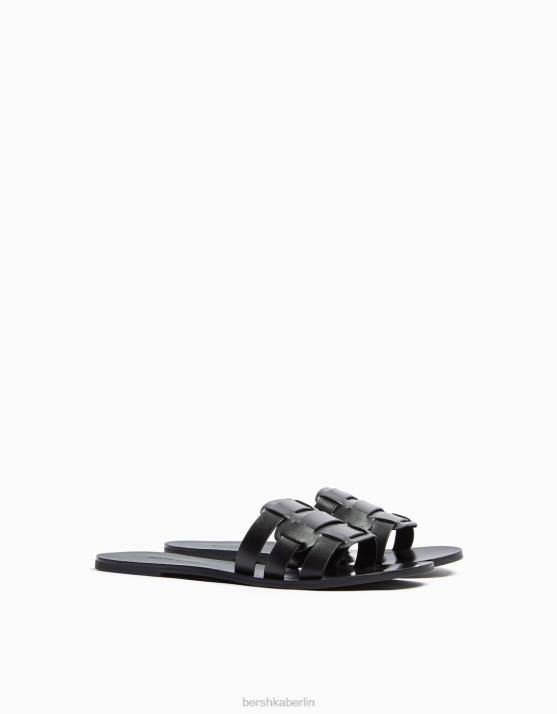 Schwarz Bershka Frauen flache Sandalen mit Riemen H00J2230