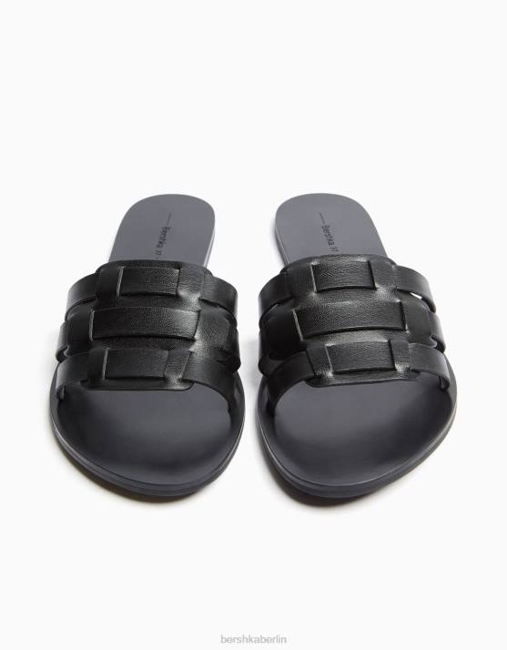 Schwarz Bershka Frauen flache Sandalen mit Riemen H00J2230