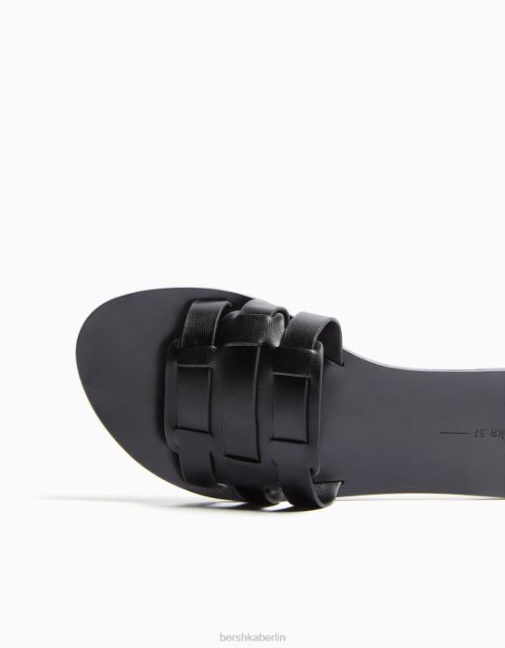 Schwarz Bershka Frauen flache Sandalen mit Riemen H00J2230