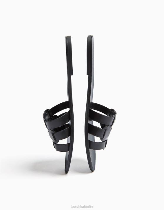 Schwarz Bershka Frauen flache Sandalen mit Riemen H00J2230