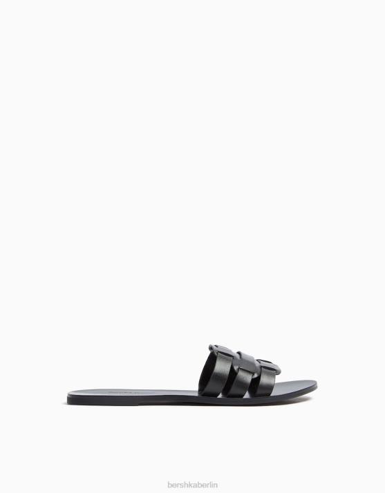 Schwarz Bershka Frauen flache Sandalen mit Riemen H00J2230