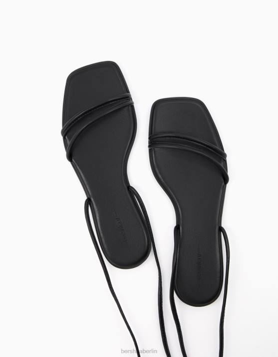 Schwarz Bershka Frauen gebundene flache Sandalen H00J2209