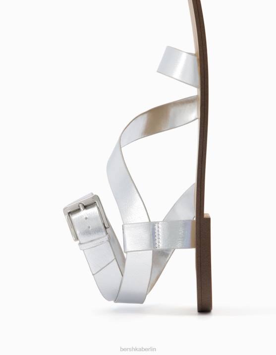Silber Bershka Frauen flache Sandalen mit Knöchelriemen H00J2215