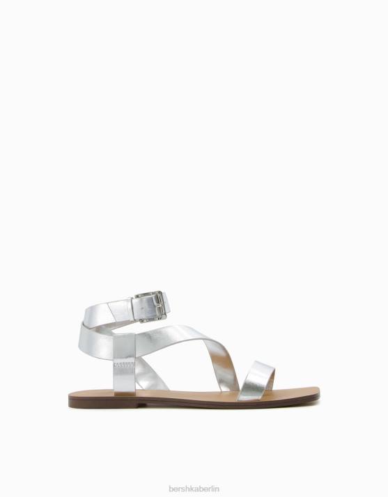 Silber Bershka Frauen flache Sandalen mit Knöchelriemen H00J2215