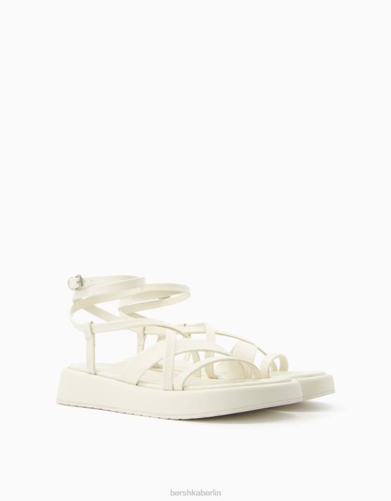 Weiss Bershka Frauen Flache Plateausandalen mit Knöchelriemen H00J2227