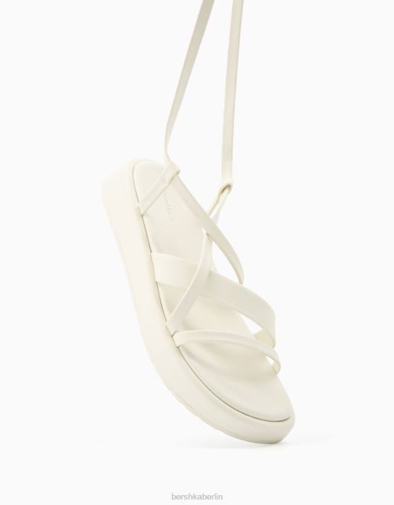 Weiss Bershka Frauen Flache Plateausandalen mit Knöchelriemen H00J2227