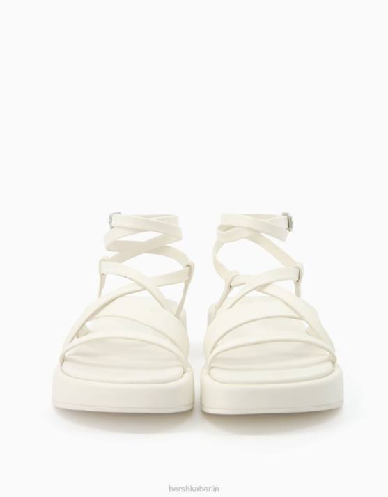 Weiss Bershka Frauen Flache Plateausandalen mit Knöchelriemen H00J2227