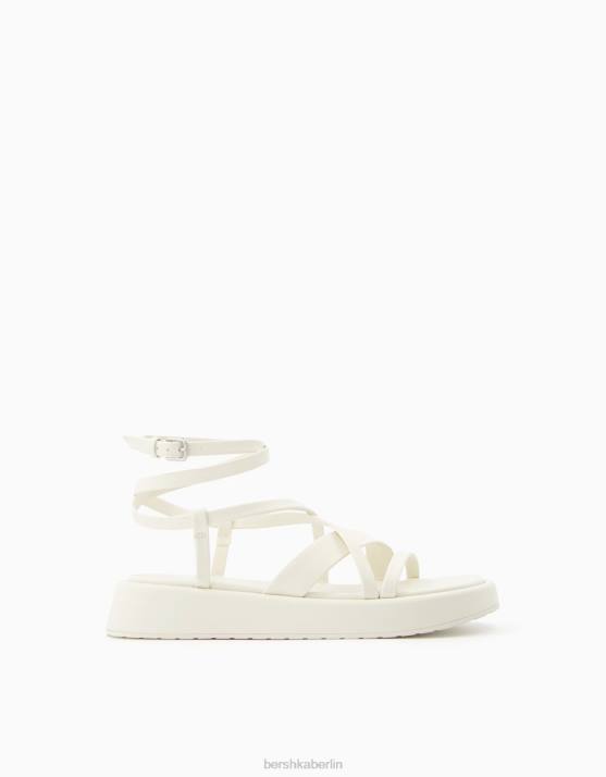 Weiss Bershka Frauen Flache Plateausandalen mit Knöchelriemen H00J2227