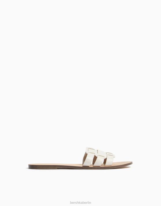 Weiss Bershka Frauen flache Sandalen mit Riemen H00J2231