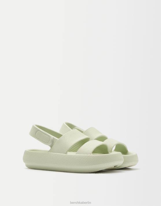 khaki Bershka Frauen flache gummierte Sandalen H00J2237